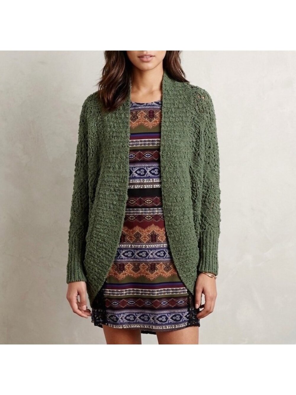 Anthropologie Green Knit Dolman Sleeve Open Front Cocoon Cardigan S | Whimsigoth